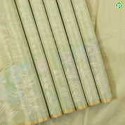 pista green gold zari grand floral tissue weaved design self meena work floral border trendy tissue silk saree