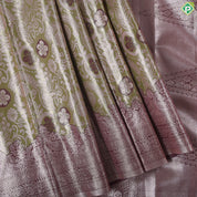 Lemon green Neem zari floral design purple neem zari turning border tissue art silk saree
