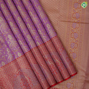 Lavender pink gold zari by zari tissue floral design red gold zari double peacock arch design border tissue bridal silk saree