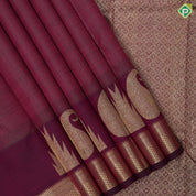 Maroon gold zari micro kattam design self gold zari big mango padded diamond border koorai silk saree