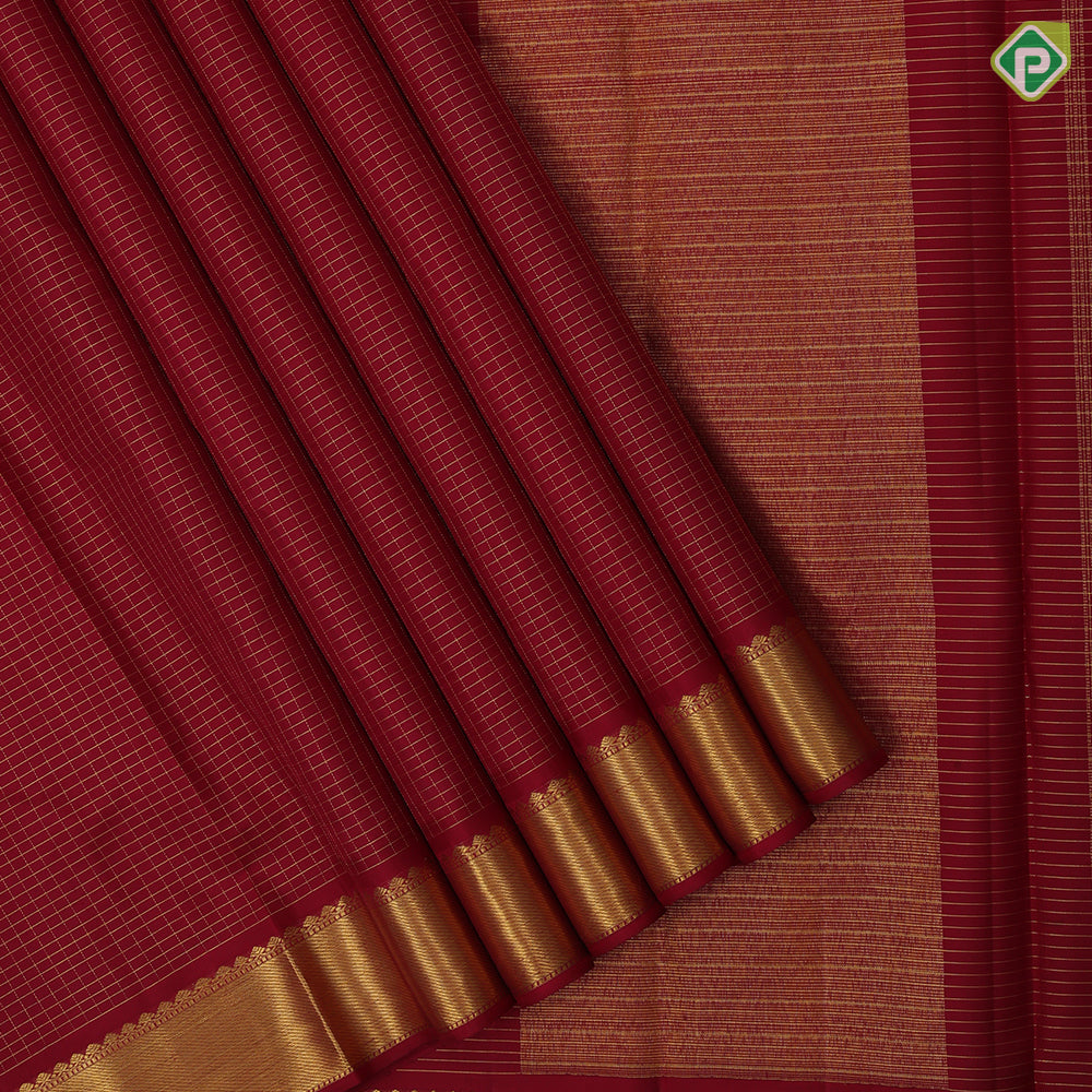 Chilly Red Gold Zari Vairaoosi Checks Self Colour Bavanji Border Design Traditional Silk Saree