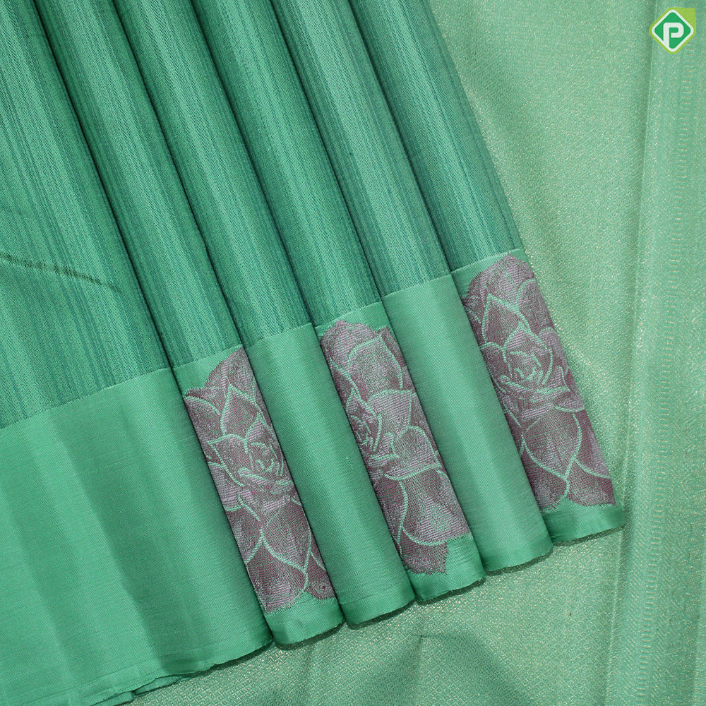 Pista Green Thread Work With Flower Motif Border Trendy Silk Saree