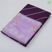 Dark Colour Based Silver Zari Diamond Cross Design Contrast Border Flower Design Fancy Cotton Saree