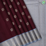 Syrup brown gold zari peacock butta design blueish grey gold zari rangoli border traditional silk saree