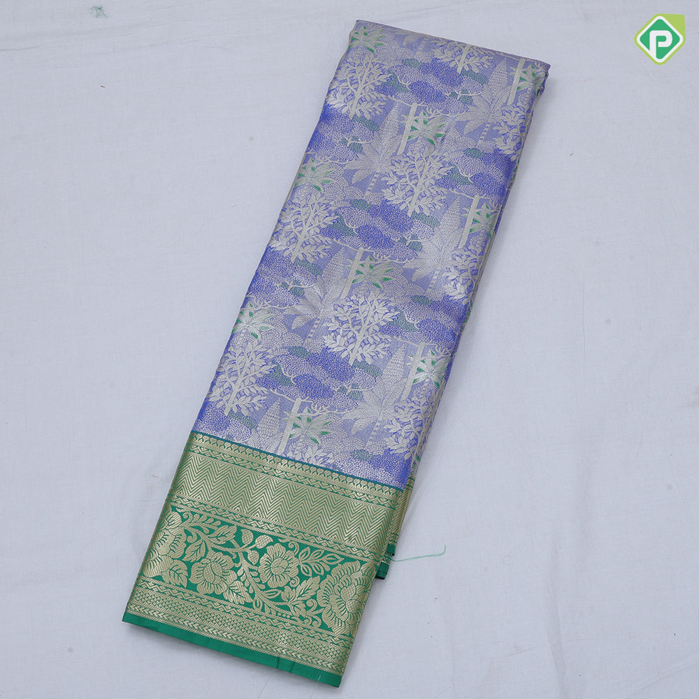Orangish pink silver zari painting design rexona green gold zari flower butta border tissue art silk saree