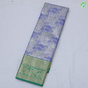Orangish pink silver zari painting design rexona green gold zari flower butta border tissue art silk saree