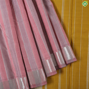 Pale Pink grey pillar stripes silver zari padded design self silver zari border trendy silk saree