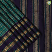 Emarald green silver and gold zari thick zari kattam Indigo blue gold zari with thread work three lines border vintage silk saree