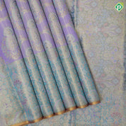 Lavender silver gold zari grand floral design Sea blue gold zari fancy floral design tissue silk saree