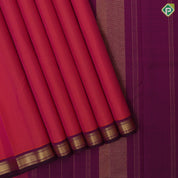 Red full body plain weaved maroon gold zari bavanji edge border plain traditional vintage silk saree