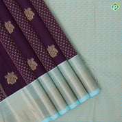 Violet gold zari peacock kalasam butta design turquoise gold zari bavanji border art silk saree