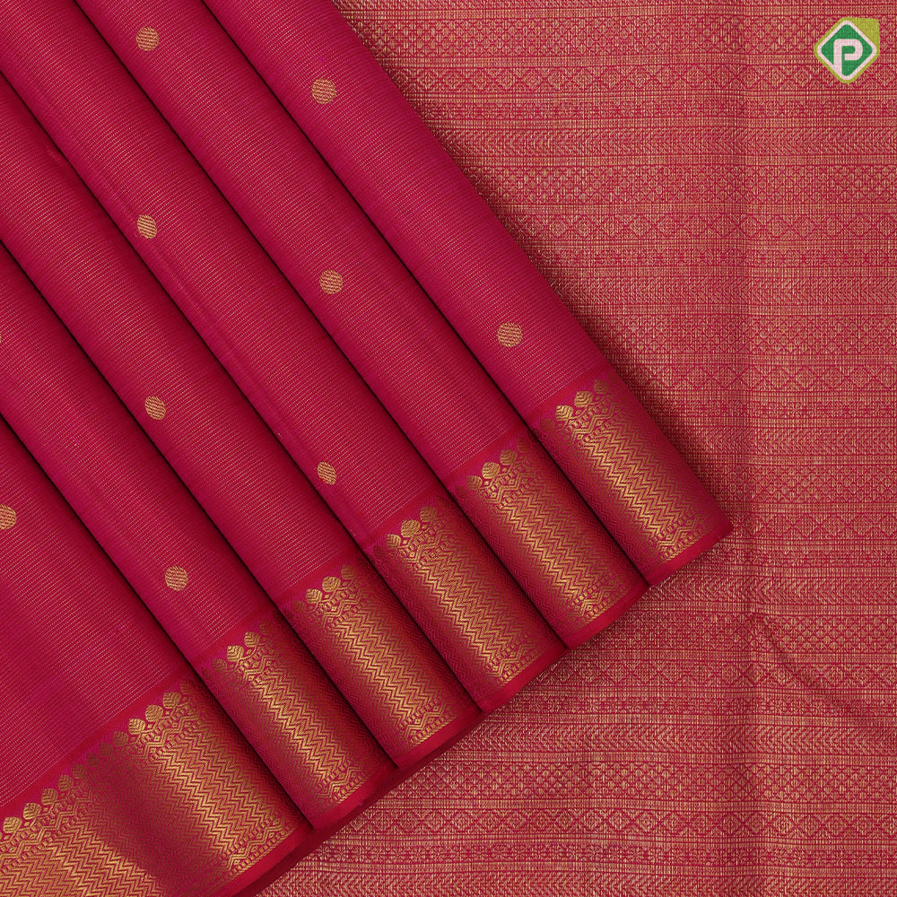 Rani pink gold zari vaira oosi lines ruthratcha design dark pink wave border design traditional silk saree