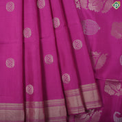 Rani pink silver gold zari round butta design Self gold zari border soft silk saree