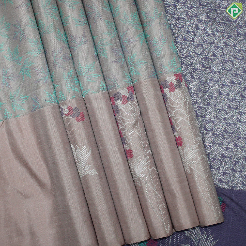 Very Pale Red Thread Work With Self Color Border Silver Zari Meena Work Border Trendy Silk Saree