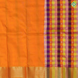Multi color checks and gold zari round diamond butta self gold zari border pattu paavadai lehanka