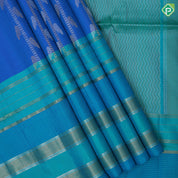 peacock blue silver gold zari bird on ladder design peacock green gold zari lines border soft silk saree