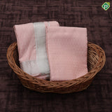 peach pink self designed weaving self silver zari border 140 kuligai 8*4 dhoti 3 in 1 Vesti set