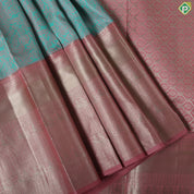 Rexona green Pink combo grand floral thread work design onion Pink gold zari high border trendy silk saree