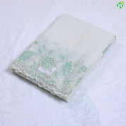 Creamy Green flower butta embroidered design semi organza fancy saree