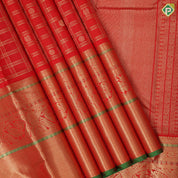 Chilly Red Gold Zari Checked Peacock Chagaram Design Self Peacock Mayilkan Border Design Traditional Silk Saree