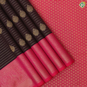 Chocolate brown gold zari lines and thilagam butta Rani pink gold zari mango design border art silk saree