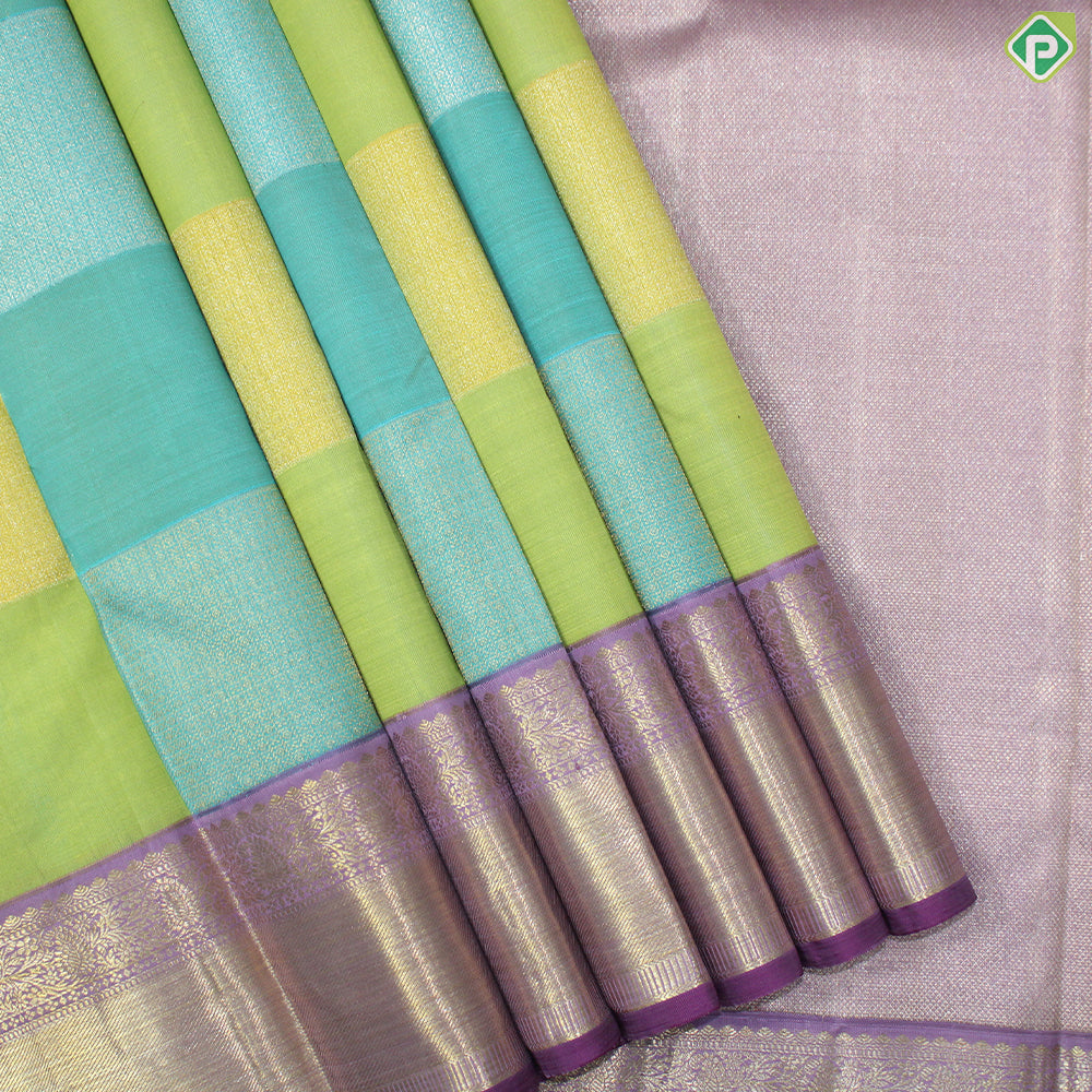 Multi Color Checks Gold Zari With Pink color Border Traditional Silk Saree