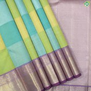 Multi Color Checks Gold Zari With Pink color Border Traditional Silk Saree
