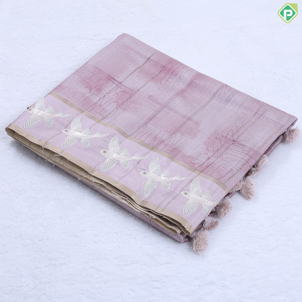 Mint green geometric design zari vairaoosi lines self colour flying fish embroidered fancy cotton saree