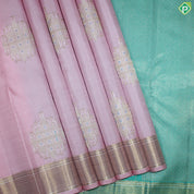 Peach Pink Gold Zari Motif With Mayilkan Design Gold And Silver Traditional Silk Saree
