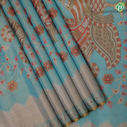 Milk white gold zari colorful big peacock zari by zari weaved self gold zari turning border signature edition silk saree
