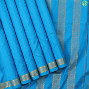 Peacock blue plain weaved self gold zari Edge border madisar 9 yards silk saree