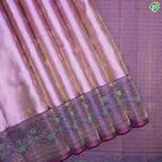 Rose Pink Gold Zari Zig-Zag and Floral Design With Purple Color Meena Work Border Traditional Silk Saree