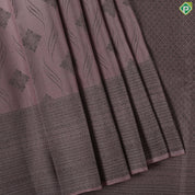 Peach elephant grey rangoli design self antique zari border trendy silk saree