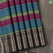 Tri color gold zari vairaoosi lines contrast luxury black gold zari double peacock arch border traditional silk saree