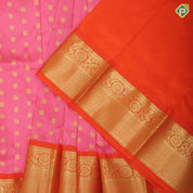 Peach pink gold zari annam flower butta design orange gold zari rangoli border pattu paavadai lahenka