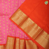 Peach pink gold zari annam flower butta design orange gold zari rangoli border pattu paavadai lahenka