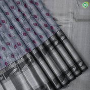 Gray Colour Thread Peacock Feather Design Black Colour Silver Zari Peacock Design Trending Fancy Silk Saree