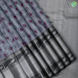 Gray Colour Thread Peacock Feather Design Black Colour Silver Zari Peacock Design Trending Fancy Silk Saree