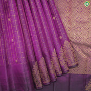 Magenta Color Gold Zari Vaira Oosi Line And Small Motif Border Peacock Tree Butta Traditional Silk Saree