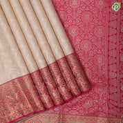 Half white silver gold zari grand floral design rani pink silver gold zari meena work arch design border grand bridal silk saree