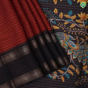 Rust color gold zari lines design grape brown border trending uniform fancy saree