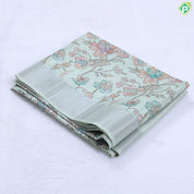 baby pink base kalamkari floral design silver zari border fancy cotton saree