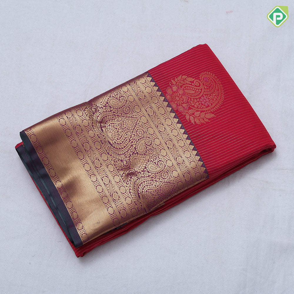 Honey orange gold zari stripes and fancy mango meena work army green gold zari thilagam border art silk saree