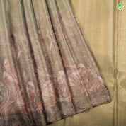 Goldish Green gold zari Raja Ravi varma's Shakundala Poetic movement in full tissue signature silk saree