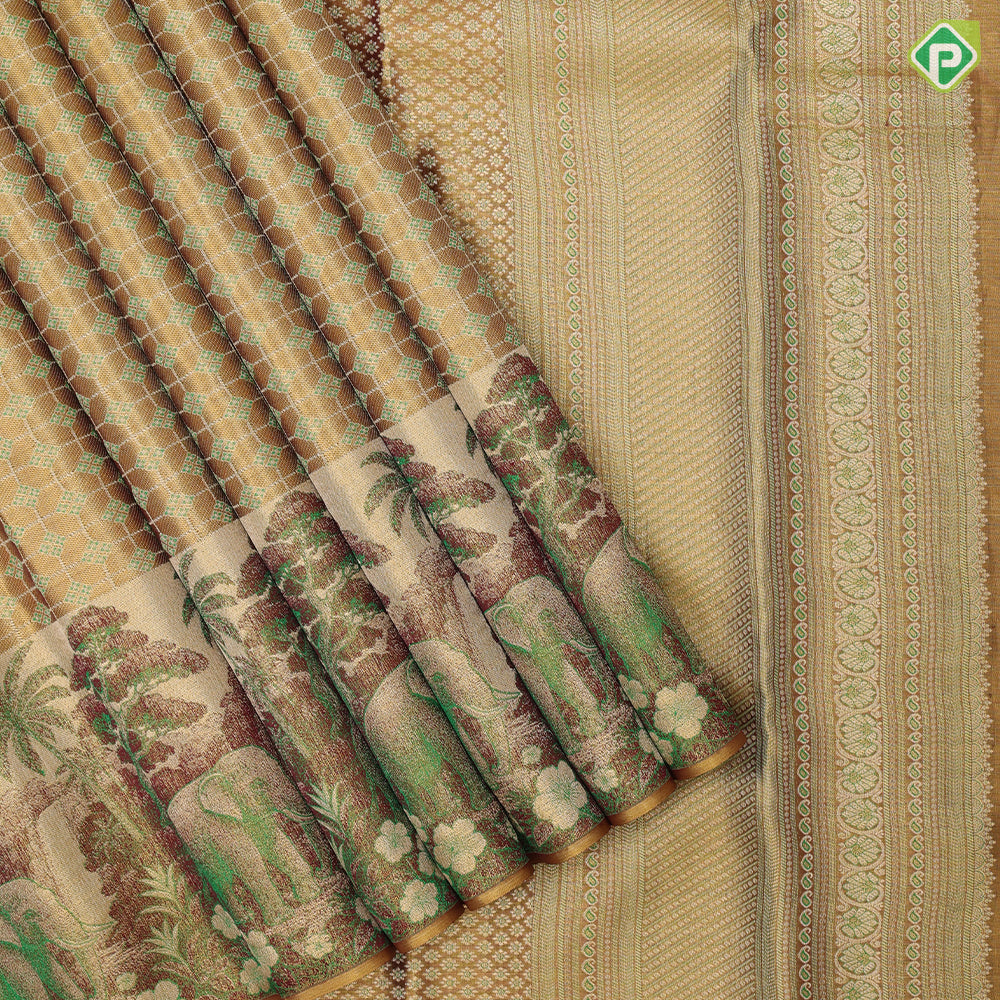 Mint Green gold zari checks thread work design self tropical design border trendy tissue silk saree
