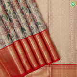 Multi color gold zari by by floral design contrast red gold zari peacock design border tissue silk saree