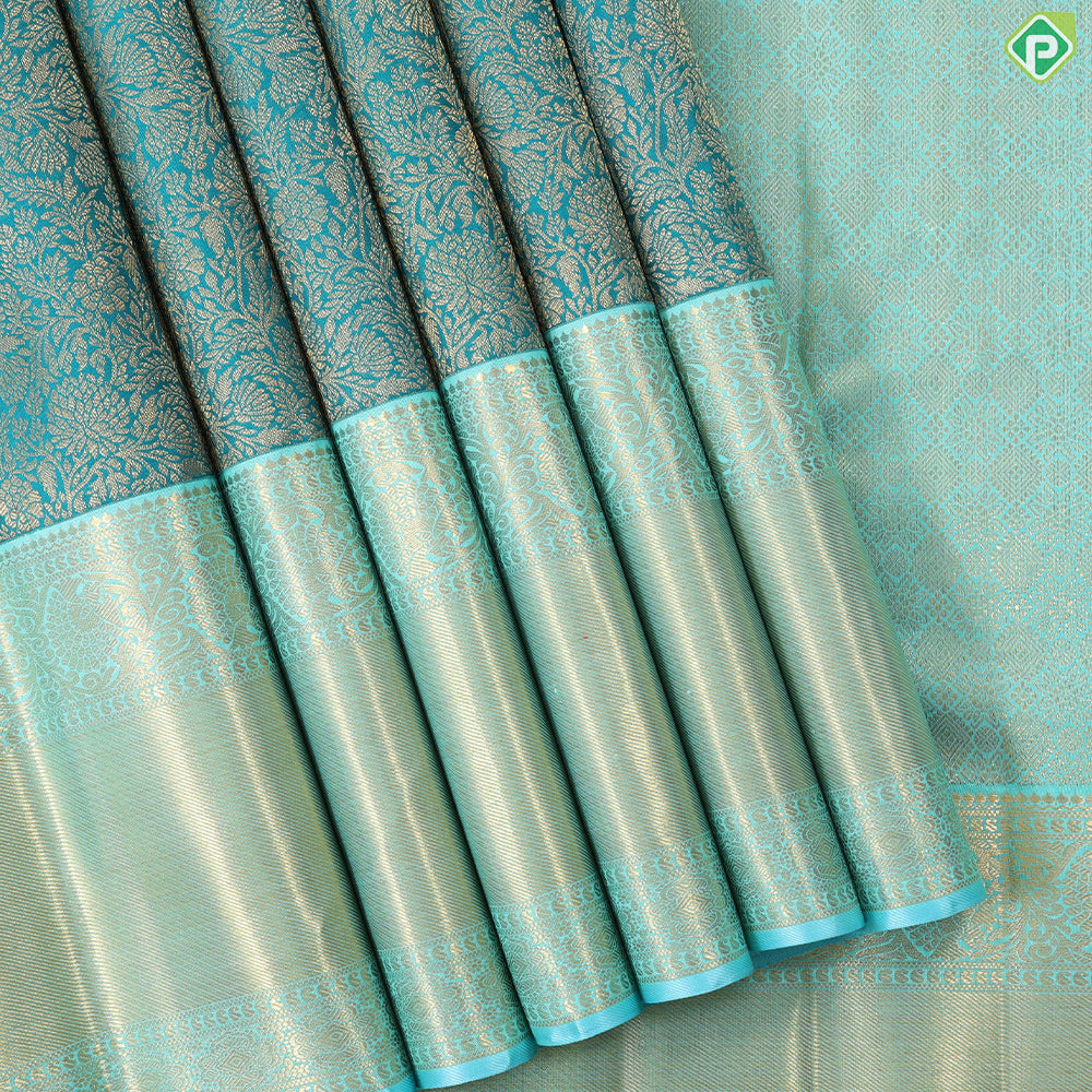 Emerald Green with gold zari grand floral contrast rexona green gold zari border grand brocade bridal silk saree