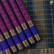 Purple Pink Gold Zari Kattam (Checkered) Contrast Gold Zari Rettapet Border Traditional Silk Saree