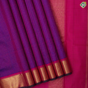 Purple gold zari vairaoosi checks design rani pink gold zari bavanji green edge border 9 yards madisar silk saree