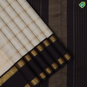 Milk white gold zari velthari design coffee brown peacock floral border design traditional silk saree